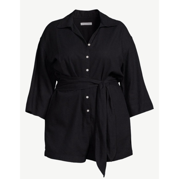 🆕 Free Assembly Women’s Black Linen Blend Belted Short Romper XXL NWT New! - Picture 5 of 5